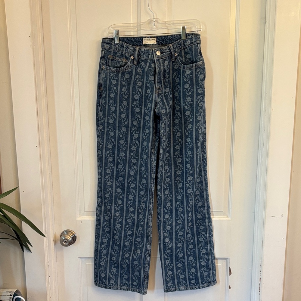 We The Free Blue Floral Straight Leg Jeans